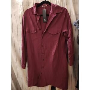 Anself Red Button Front Blouse/Shirt Dress - Long Sleeves NWT Size L